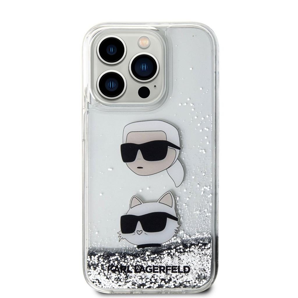 Apple iPhone 15 Pro Karl Lagerfeld Liquid Glitter Karl and Choupette Head tok (Ezüst) – KLHCP15LLDHKCNS