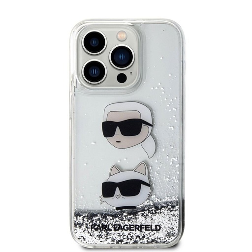 Apple iPhone 15 Pro Karl Lagerfeld Liquid Glitter Karl and Choupette Head tok (Ezüst) – KLHCP15LLDHKCNS