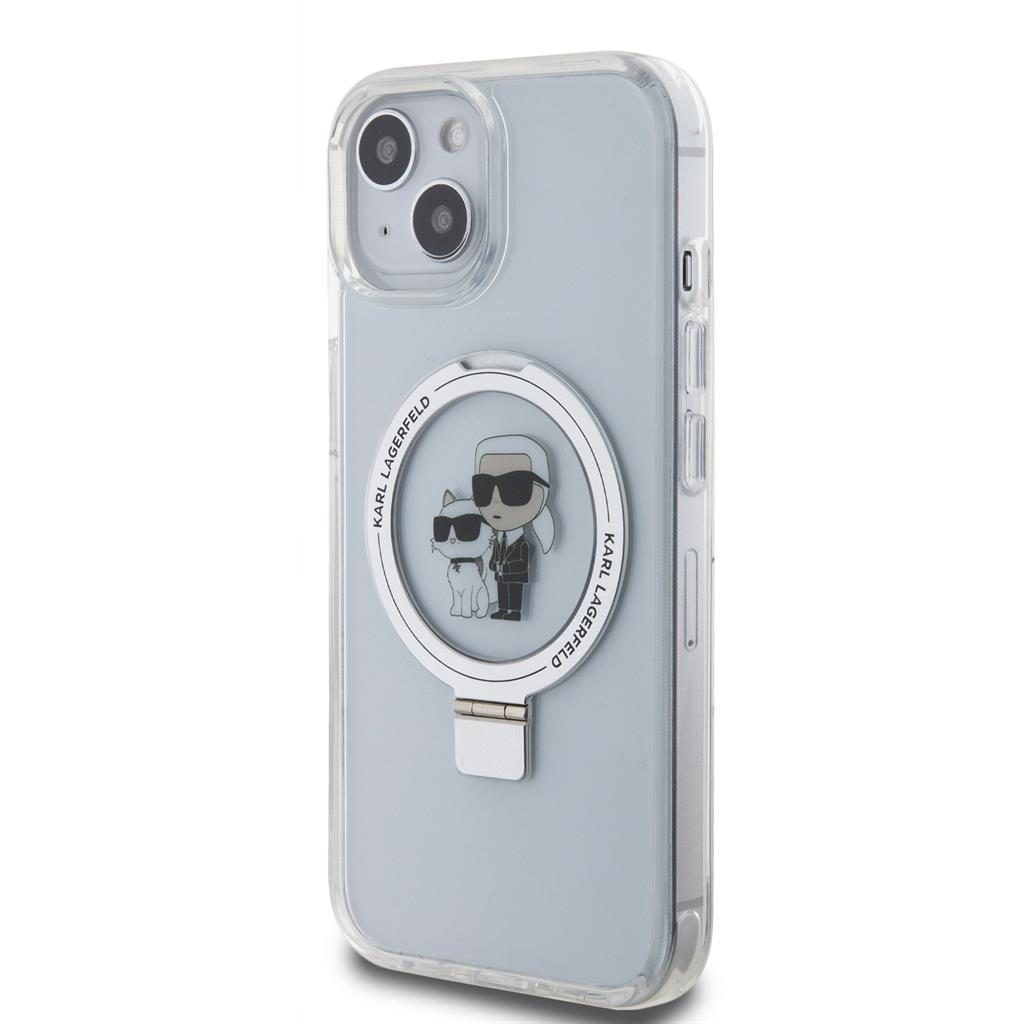 Apple iPhone 15 Karl Lagerfeld Ringstand Karl and Choupette MagSafe tok (Fehér) – KLHMP15SHMRSKCH