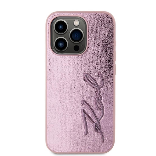 Apple iPhone 15 Pro Max Karl Lagerfeld Wrinkled Signature tok (Rózsaszín) – KLHCP15XPFMFBKMP