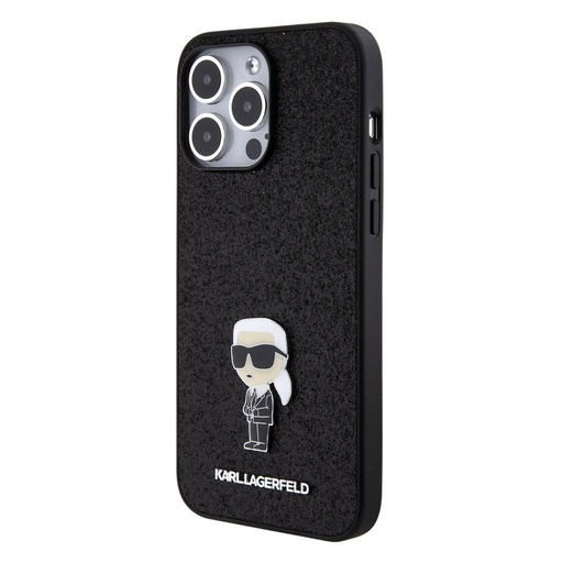 Apple iPhone 15 Pro Max Karl Lagerfeld Fixed Glitter Metal Ikonik tok (Fekete) – KLHCP15XGKNPSK