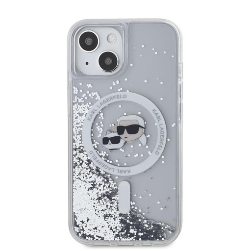 Apple iPhone 15 Karl Lagerfeld Liquid Glitter Karl and Choupette Heads MagSafe tok (Átlátszó) – KLHMP15SLGKCSGH