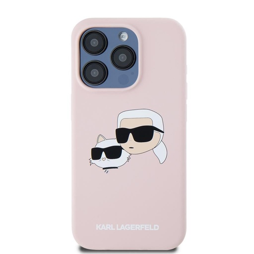 Apple iPhone 15 Pro Karl Lagerfeld Liquid Silicone Double Heads MagSafe tok (Rózsaszín) – KLHMP15LSKCHPPLP
