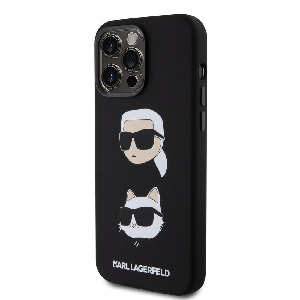 Apple iPhone 15 Pro Max Karl Lagerfeld Liquid Silicone Karl and Choupette Heads hátlap tok (Fekete - KLHCP15XSDHKCNK)