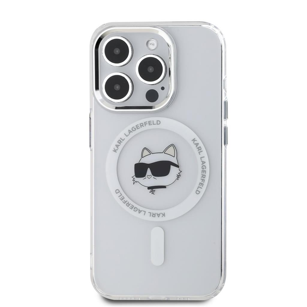 Apple iPhone 15 Pro Karl Lagerfeld IML Choupette Head Metal Frame MagSafe tok (Átlátszó) – KLHMP15LHLSCHH