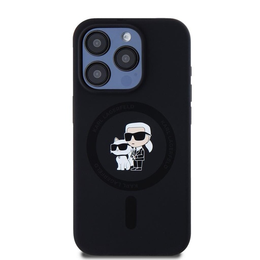 Apple iPhone 15 Pro Karl Lagerfeld Liquid Silicone Karl and Choupette MagSafe tok (Fekete) – KLHMP15LSCMKCRHK