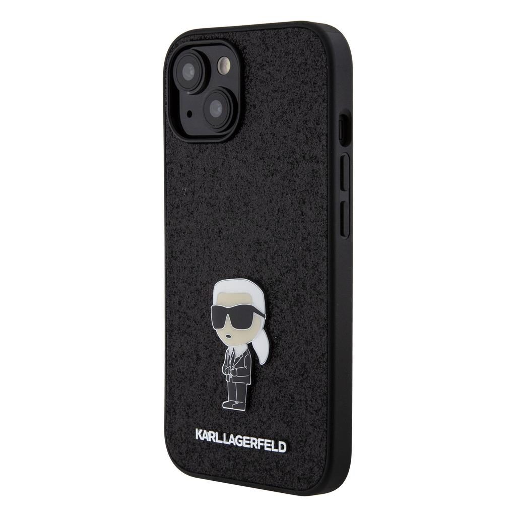 Apple iPhone 15 Karl Lagerfeld Fixed Glitter Metal Ikonik tok (Fekete) – KLHCP15SGKNPSK