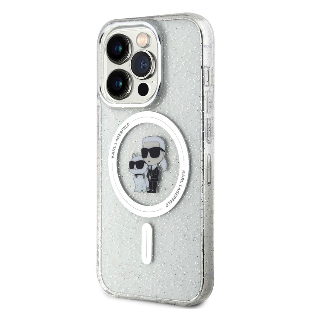 Apple iPhone 15 Pro Karl Lagerfeld IML Glitter Karl and Choupette MagSafe tok (Átlátszó) – KLHMP15LHGKCNOT