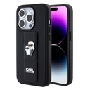Apple iPhone 15 Pro Max Karl Lagerfeld Saffiano Grip Stand Metal Logo tok (Fekete) – KLHCP15XGSAKCPK