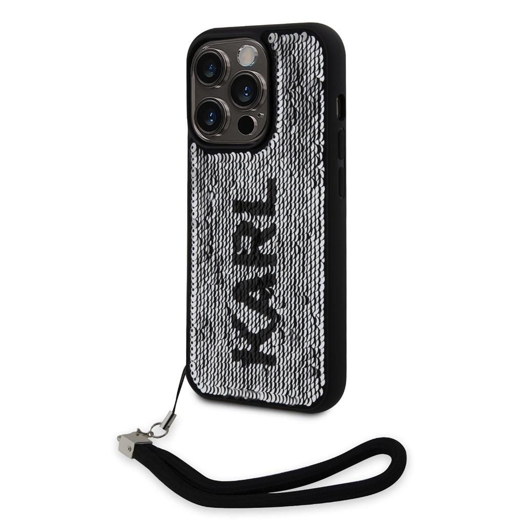 Apple iPhone 15 Pro Max Karl Lagerfeld Sequins Reversible tok (Fekete/Ezüst) – KLHCP15XPSQRKS
