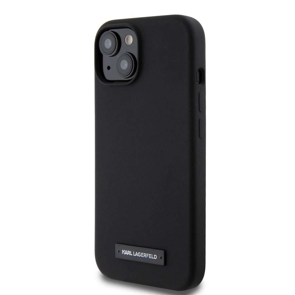 Apple iPhone 15 Black Karl Lagerfeld Liquid Silicone Plaque MagSafe tok (Fekete) – KLHMP15SSLMP1K