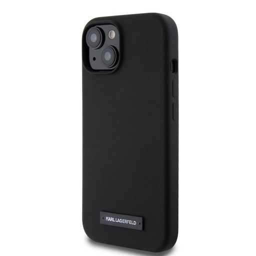 Apple iPhone 15 Black Karl Lagerfeld Liquid Silicone Plaque MagSafe tok (Fekete) – KLHMP15SSLMP1K