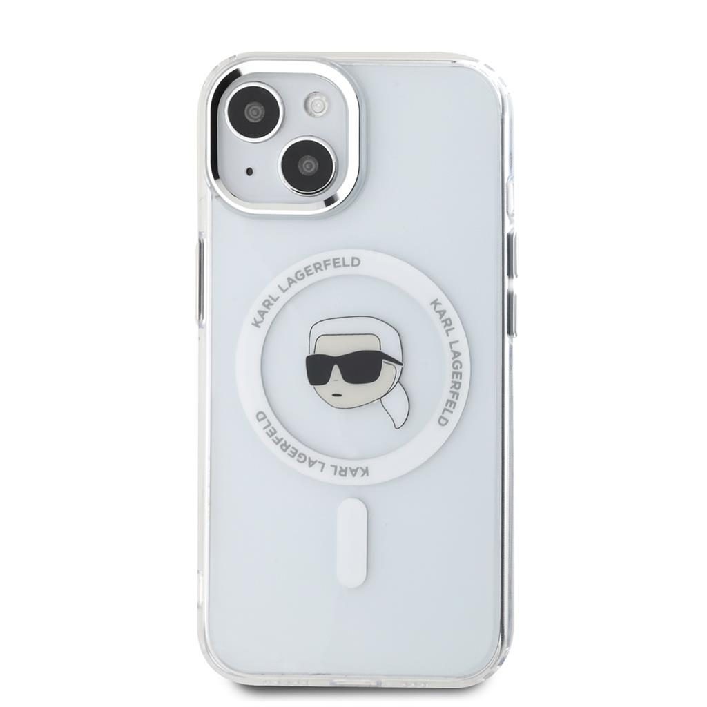 Apple iPhone 15 Karl Lagerfeld IML Karl Head Metal Frame MagSafe tok (Átlátszó) – KLHMP15SHLSKIH