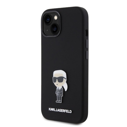 Apple iPhone 15 Black Karl Lagerfeld Liquid Silicone Metal Ikonik tok (Fekete) – KLHCP15SSMHKNPK