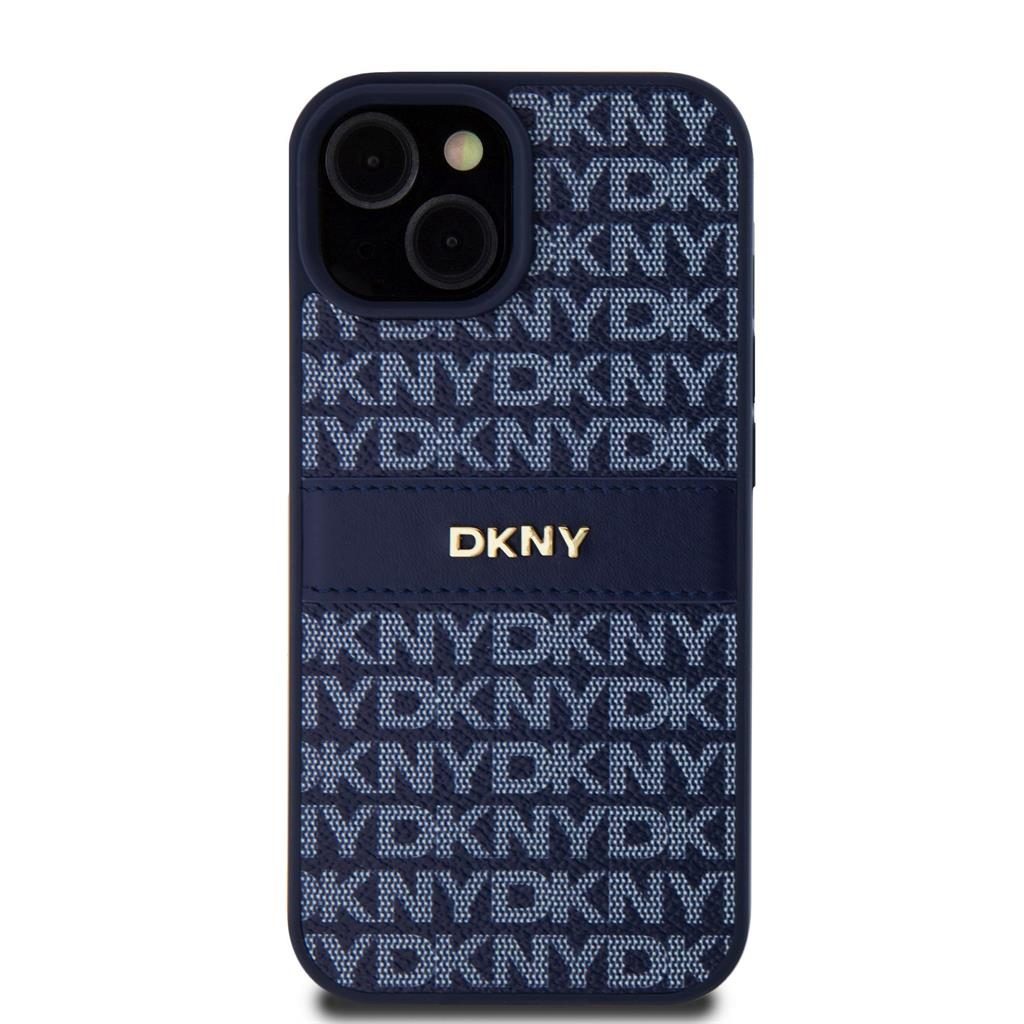 Apple iPhone 15 DKNY PU Leather Repeat Pattern Tonal Stripe hátlap tok (Kék - DKHCP15SPRTHSLB)