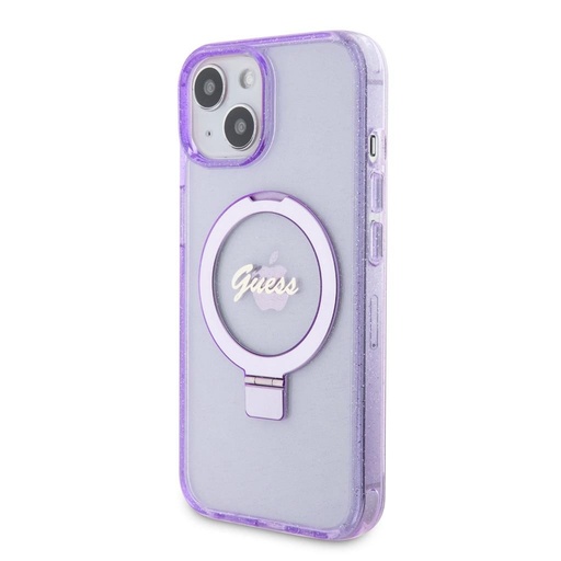 Apple iPhone 15 Guess IML Ring Stand Glitter MagSafe tok (Lila) - GUHMP15SHRSGSU