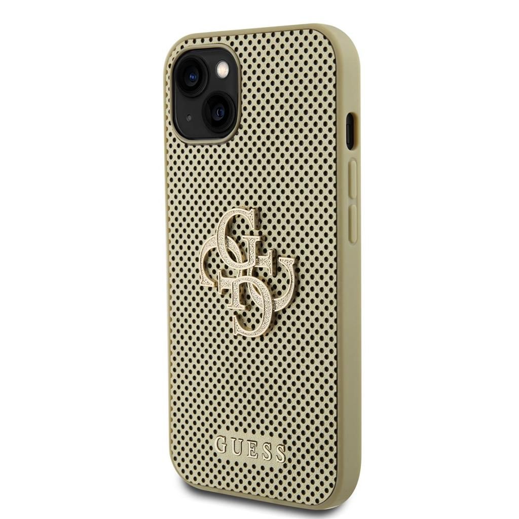 Apple iPhone 15 Guess PU Perforált 4G Glitter Metal Logo tok (Arany) - GUHCP15SPSP4LGD