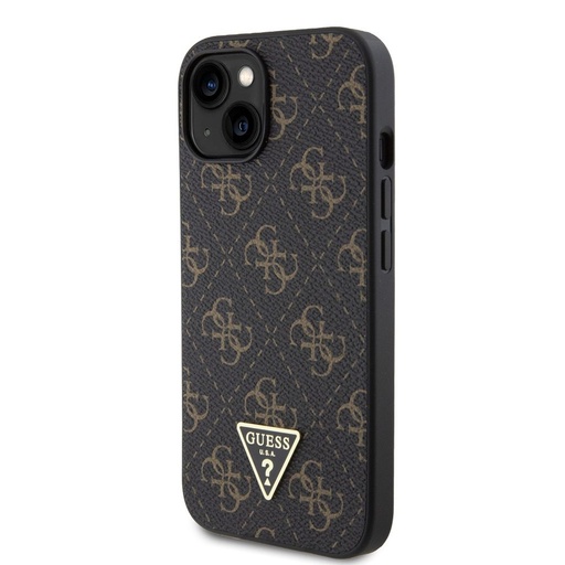 Apple iPhone 15 Guess PU Leather 4G Triangle Metal Logo tok (Fekete) - GUHCP15SPG4GPK
