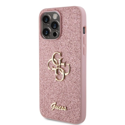 Apple iPhone 15 Pro Max Guess PU Fixed Glitter 4G Metal Logo tok (Rózsaszín) - GUHCP15XHG4SGP