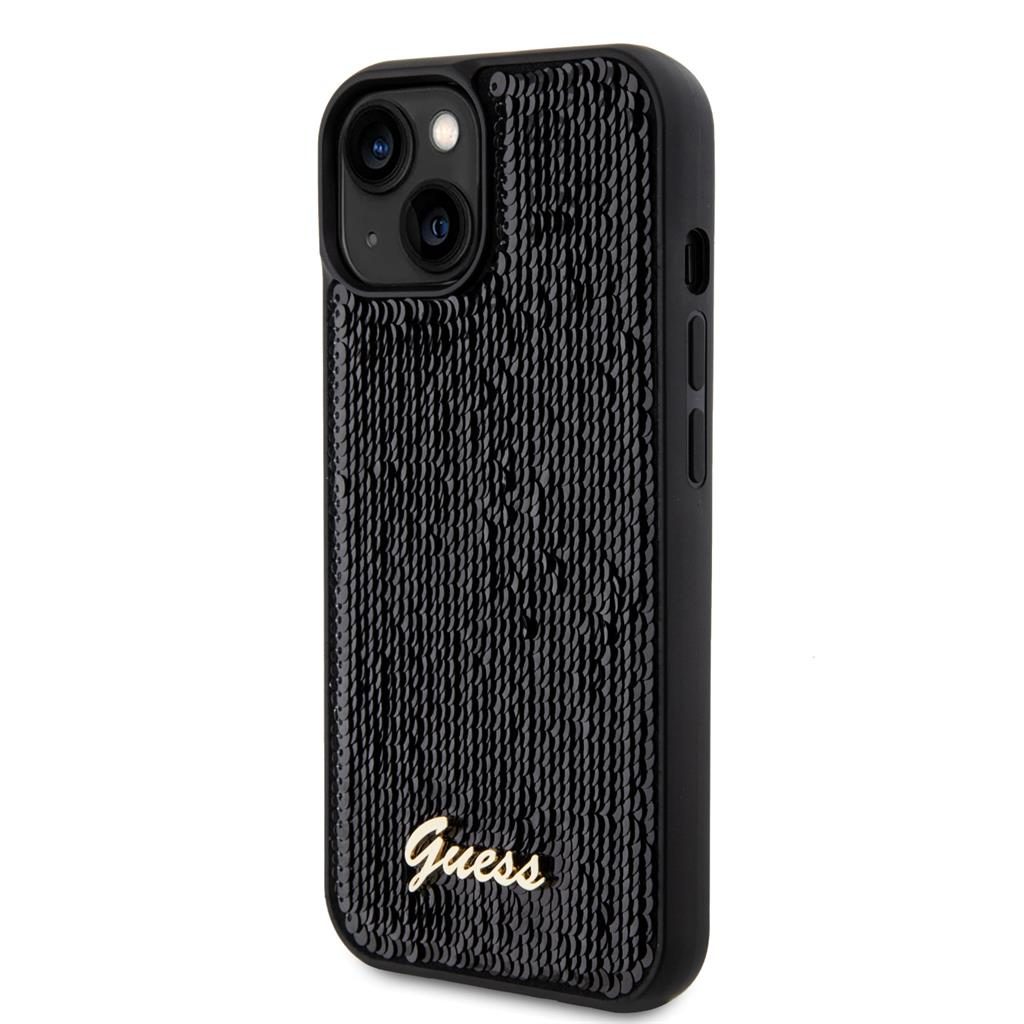 Apple iPhone 15 Guess Sequin Script Logo tok (Fekete) - GUHCP15SPSFDGSK