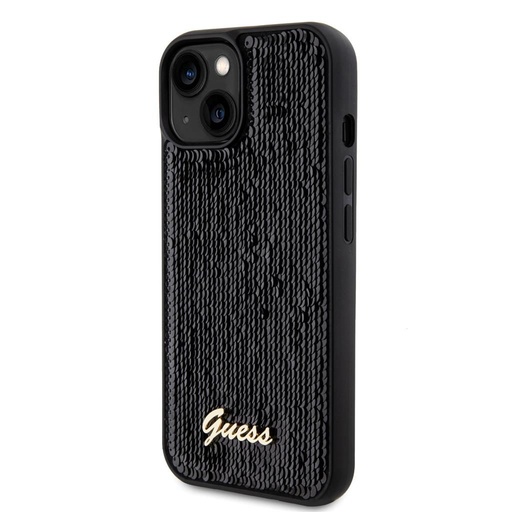 Apple iPhone 15 Guess Sequin Script Logo tok (Fekete) - GUHCP15SPSFDGSK