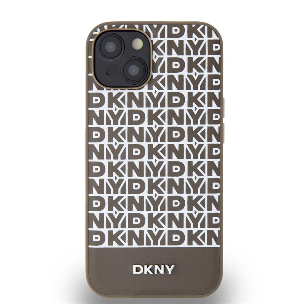 Apple iPhone 15 DKNY PU Leather Repeat Pattern Bottom Stripe MagSafe hátlap tok (Barna - DKHMP15SPSOSPW)