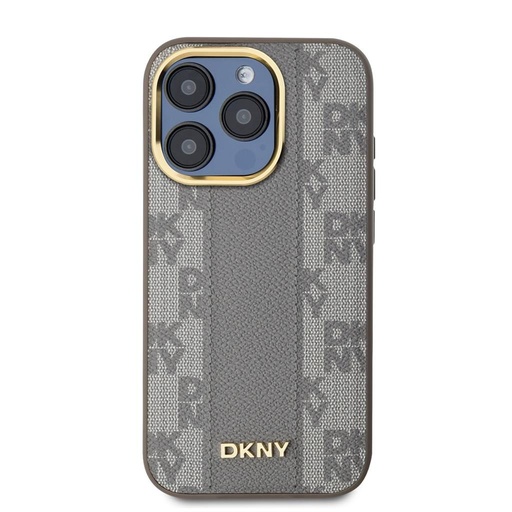 Apple iPhone 15 Pro Max DKNY PU Leather Checkered Pattern Magsafe hátlap tok (Bézs - DKHMP15XPCPVSLE)