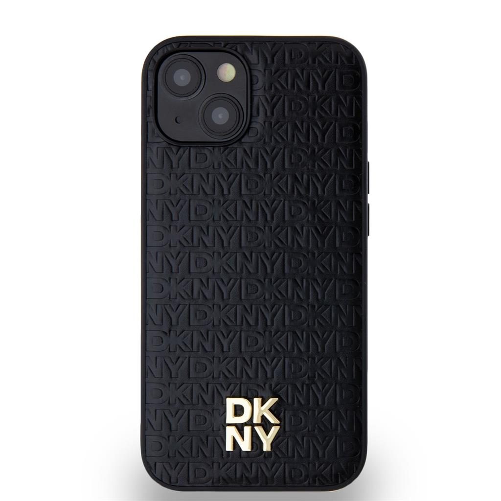 Apple iPhone 15 DKNY PU Leather Repeat Pattern Stack Logo MagSafe hátlap tok (Fekete - DKHMP15SPSHRPSK)