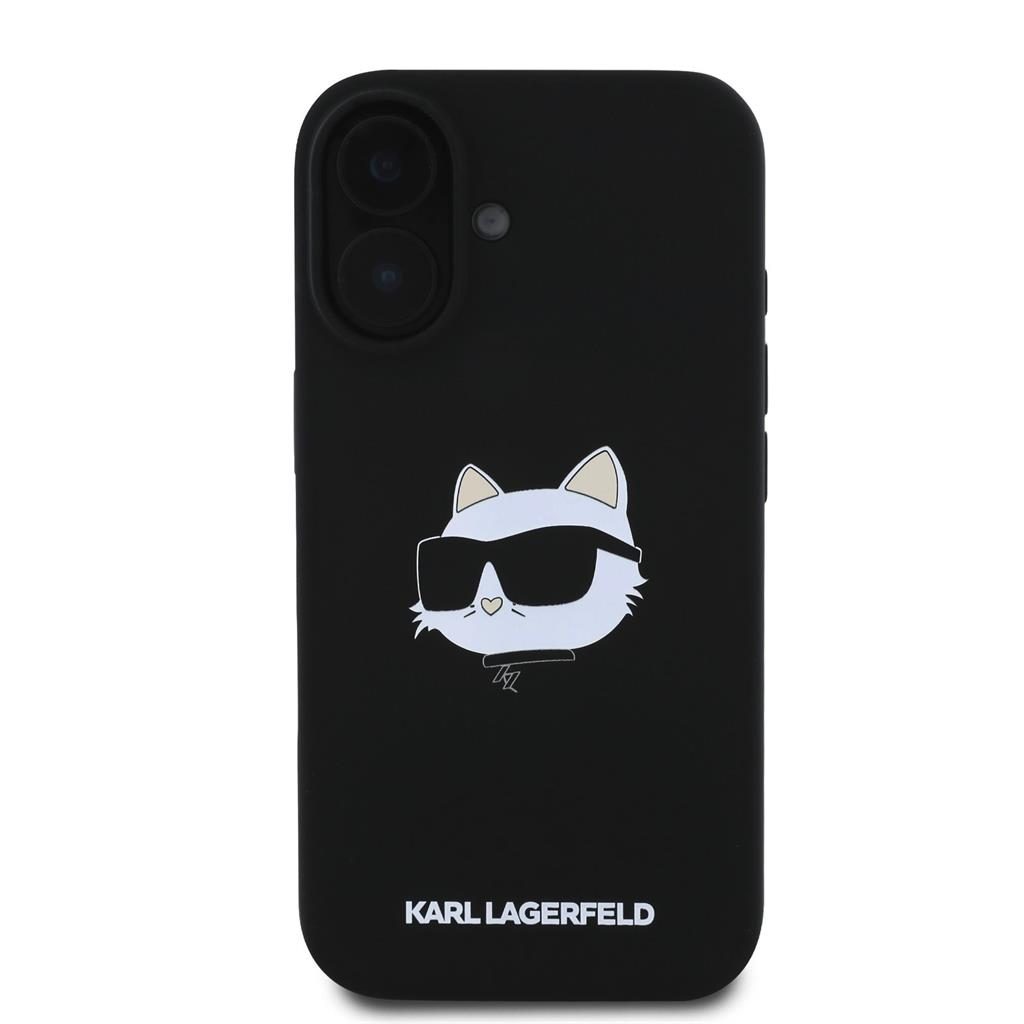 Apple iPhone 16 Karl Lagerfeld Liquid Silicone Choupette Head MagSafe tok (Fekete) – KLHMP16SSCHPPLK
