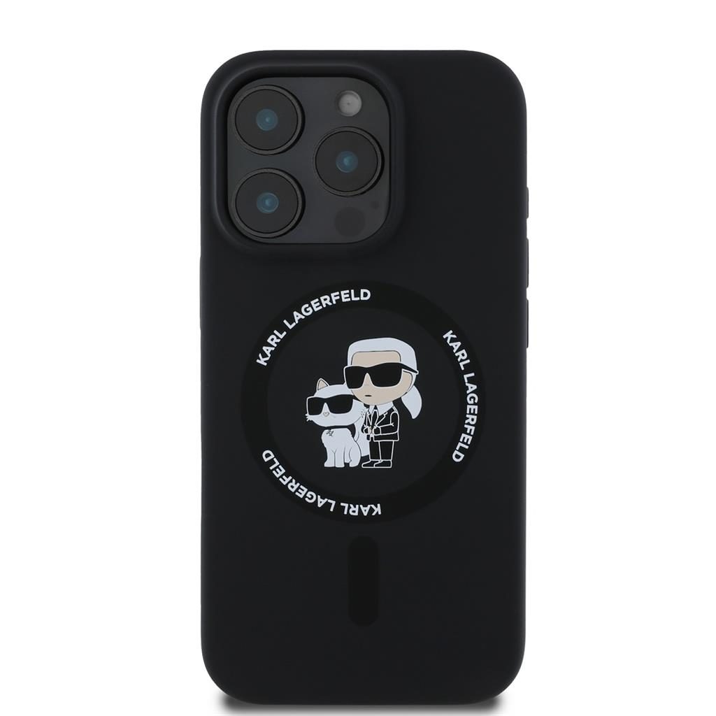 Apple iPhone 16 Pro Karl Lagerfeld Liquid Silicone Karl and Choupette MagSafe tok (Fekete) – KLHMP16LSCMKCRHK