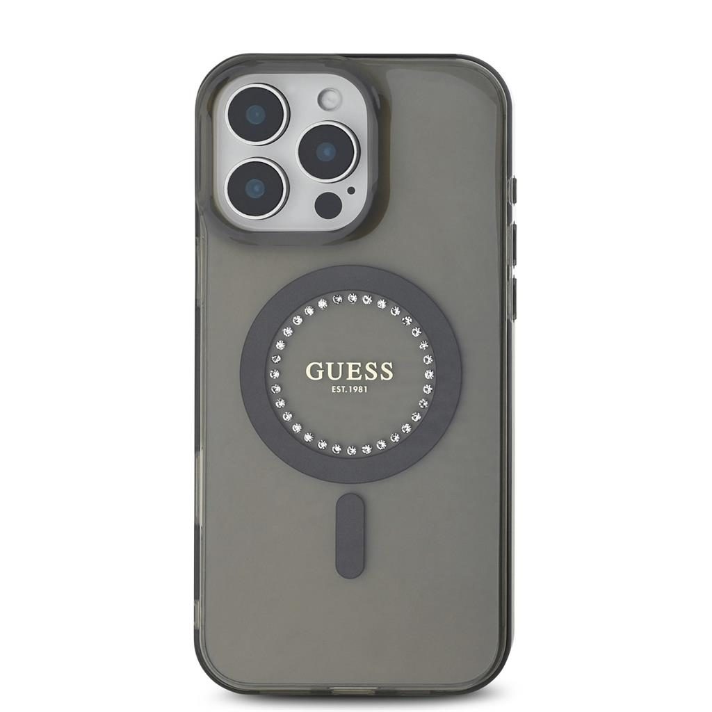 Apple iPhone 16 Pro Max Guess IML Rhinestones Ring MagSafe tok (Fekete) - GUHMP16XPFTDTEK