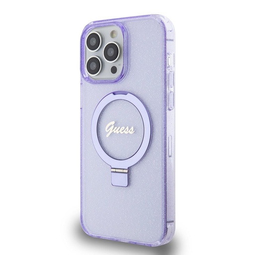 Apple iPhone 15 Pro Max Guess IML Ring Stand Glitter MagSafe tok (Lila) - GUHMP15XHRSGSU