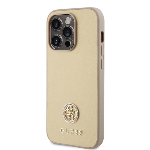 Apple iPhone 15 Pro Max Guess PU 4G Strass Metal Logo tok (Arany) - GUHCP15XPS4DGPD