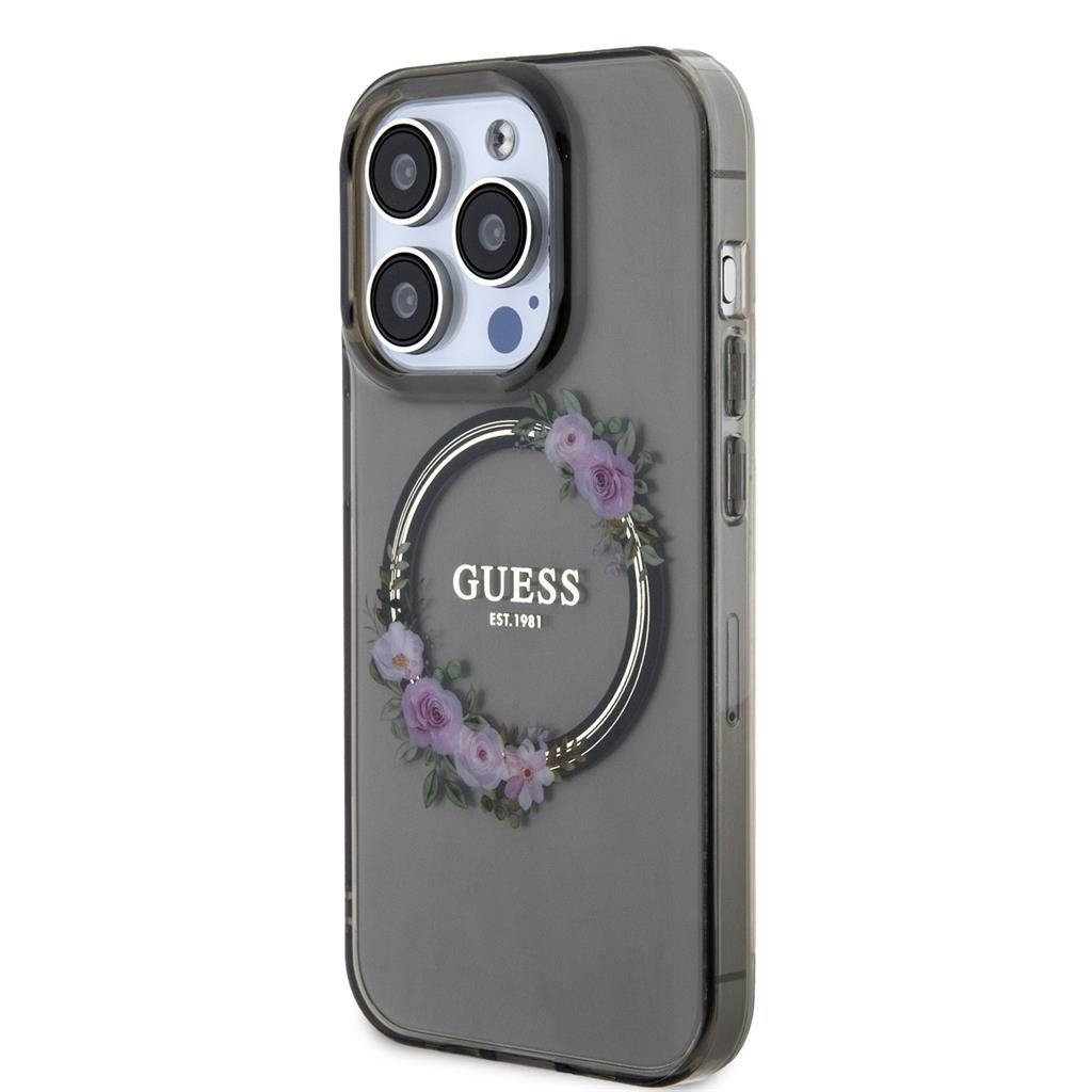 Apple iPhone 15 Pro Max Guess Flowers Ring MagSafe tok (Fekete) - GUHMP15XHFWFCK
