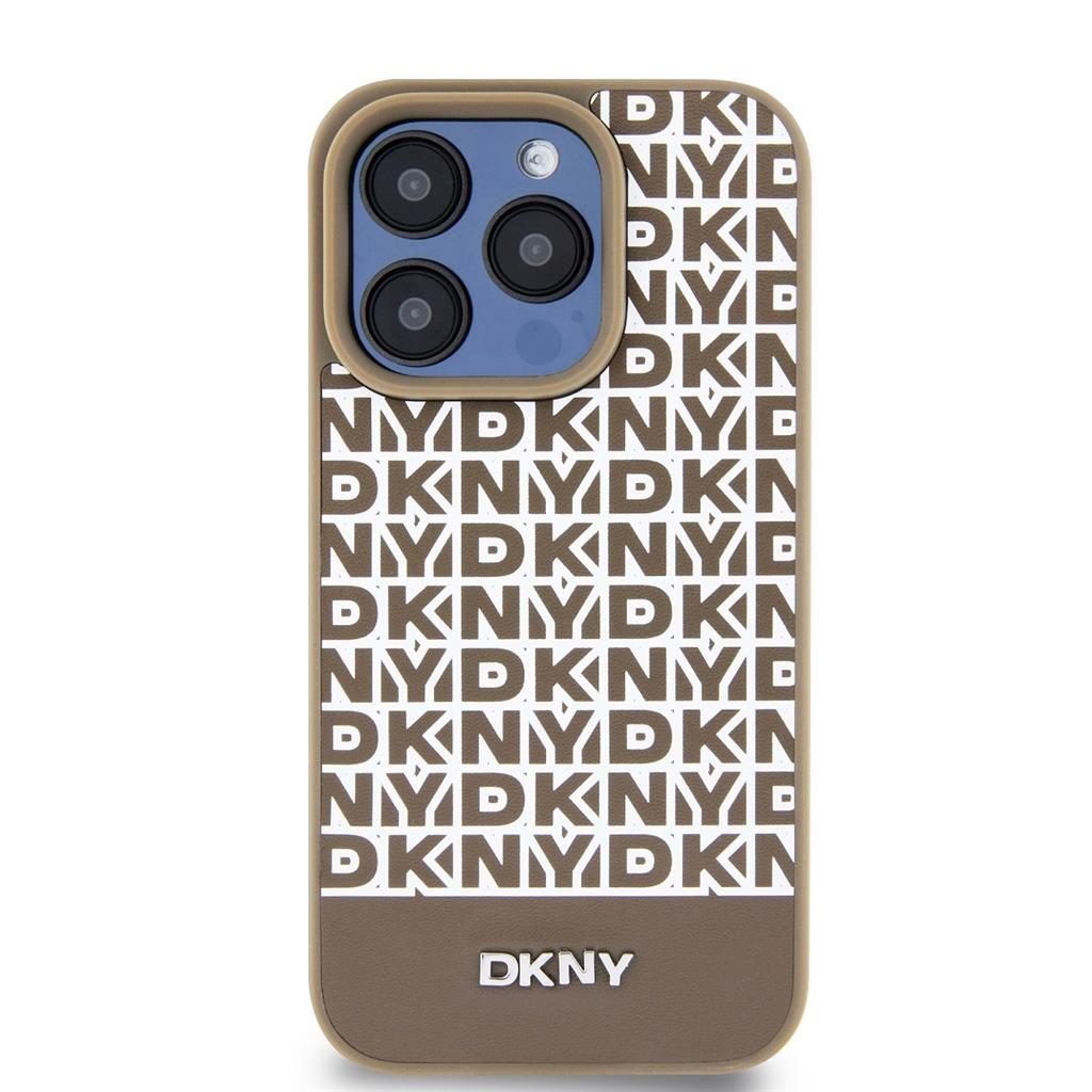 Apple iPhone 15 Pro Max DKNY PU Leather Repeat Pattern Bottom Stripe MagSafe hátlap tok (Barna - DKHMP15XPSOSPW)