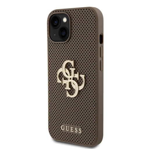 Apple iPhone 15 Guess PU Perforált 4G Glitter Metal Logo tok (Taupe) - GUHCP15SPSP4LGE