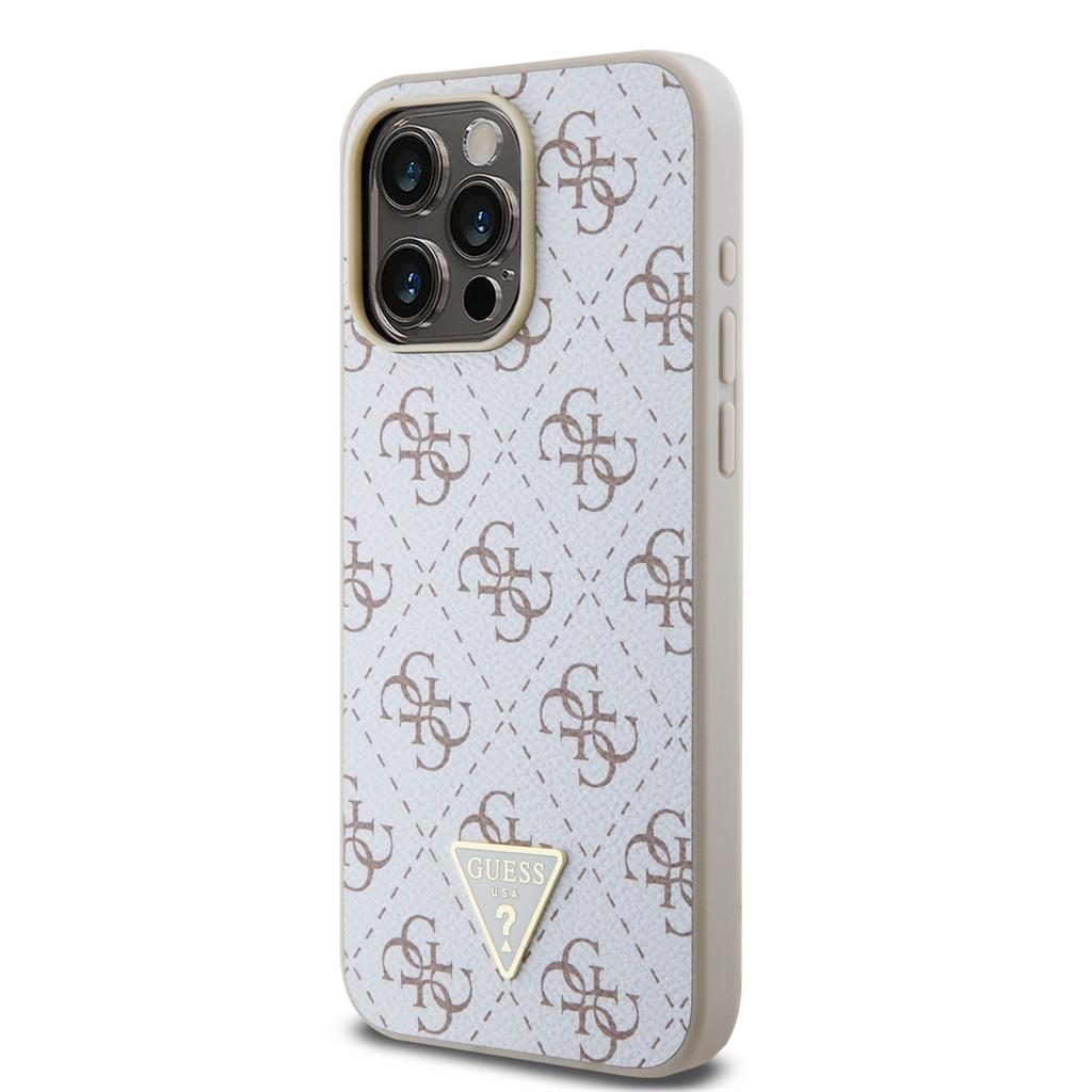 Apple iPhone 15 Pro Max Guess PU Leather 4G Triangle Metal Logo tok (Fehér) - GUHCP15XPG4GPH