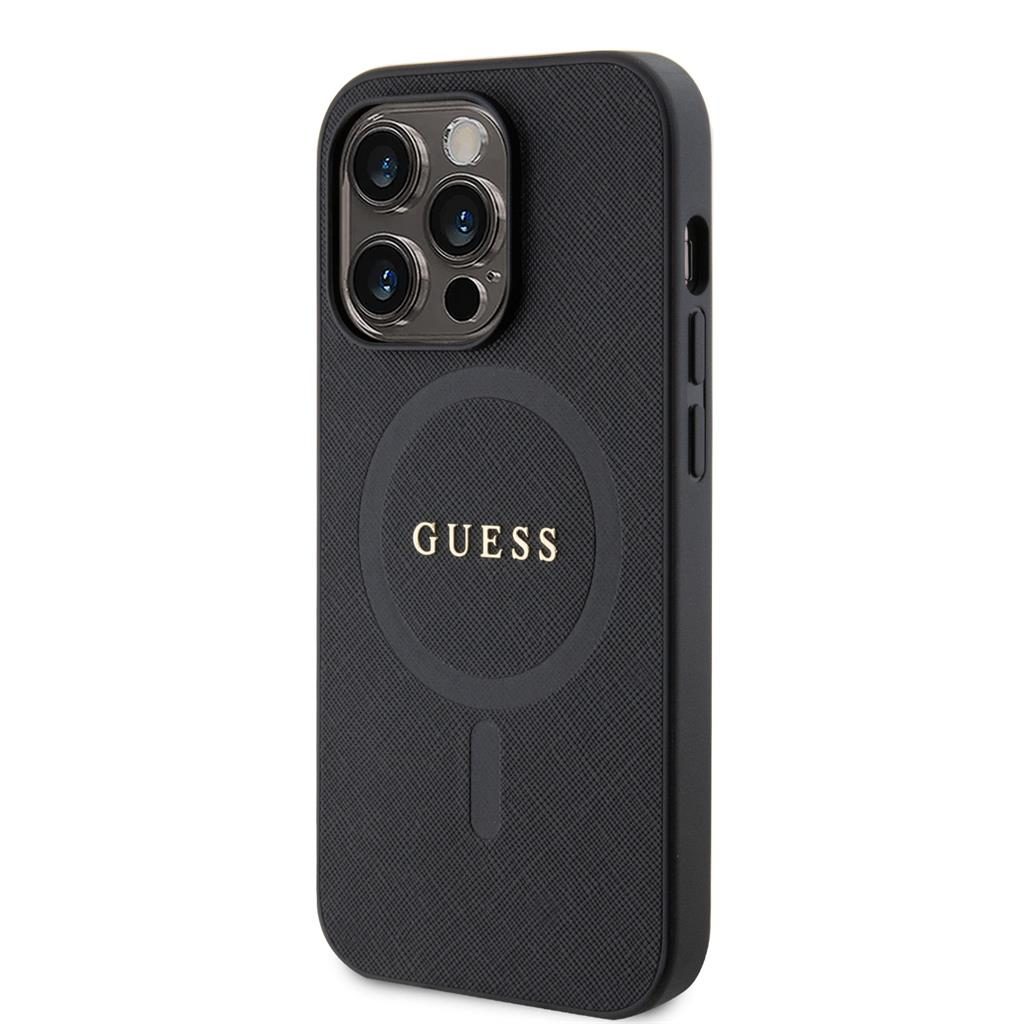 Apple iPhone 15 Pro Guess PU Saffiano MagSafe tok (Fekete) - GUHMP15LPSAHMCK
