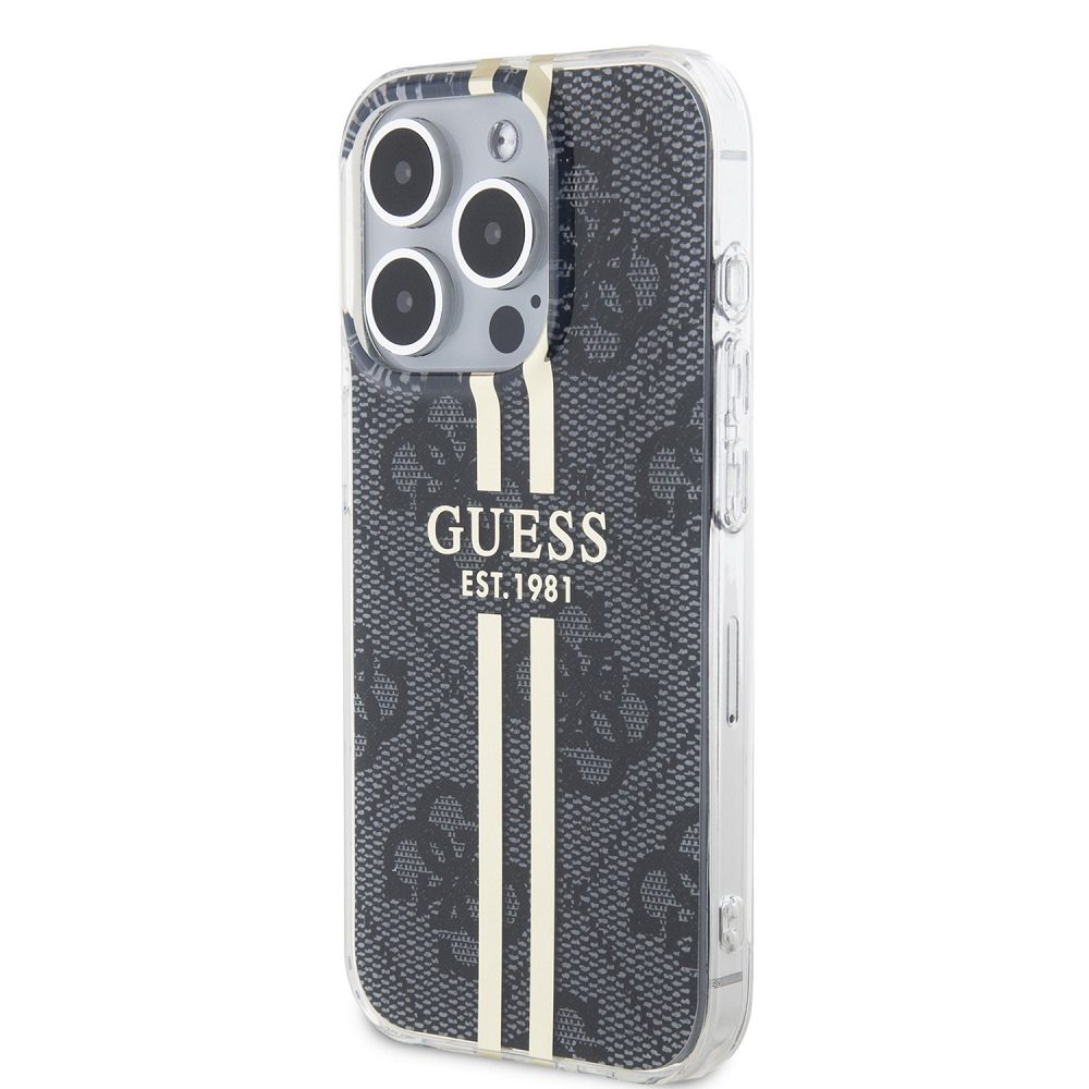 Apple iPhone 15 Pro Guess IML 4G Gold Stripe tok (Fekete) - GUHCP15LH4PSEGK