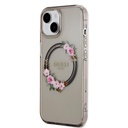 Apple iPhone 15 Guess Flowers Ring MagSafe tok (Fekete) - GUHMP15SHFWFCK
