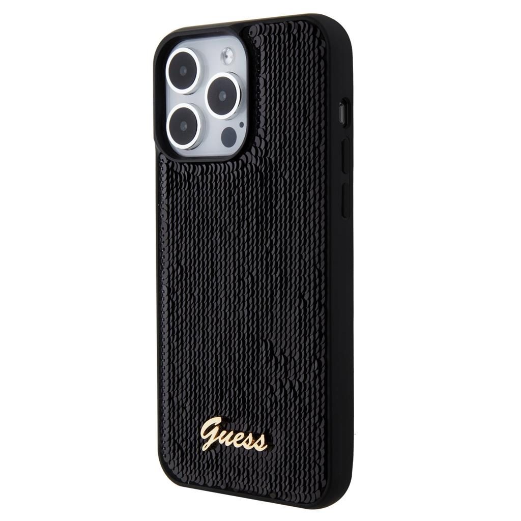 Apple iPhone 15 Pro Guess Sequin Script Logo tok (Fekete) - GUHCP15LPSFDGSK