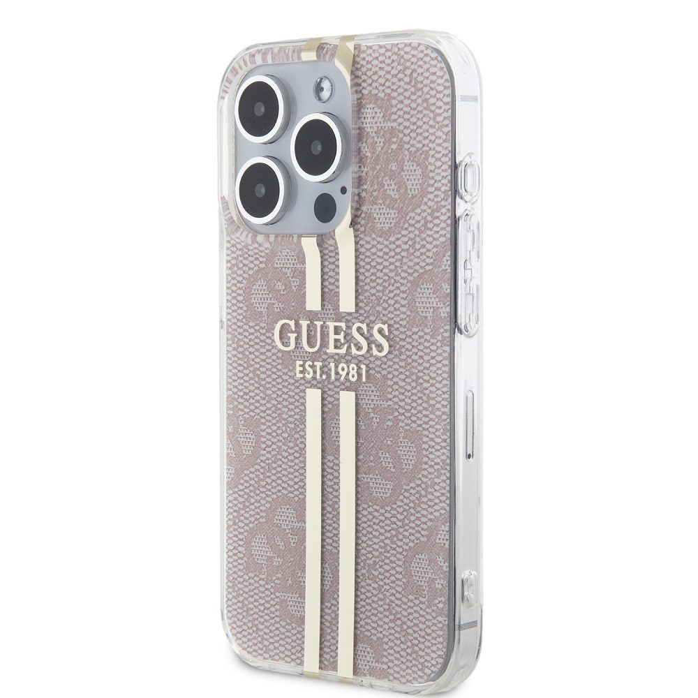 Apple iPhone 15 Pro Max Guess IML 4G Gold Stripe tok (Rózsaszín) - GUHCP15XH4PSEGP
