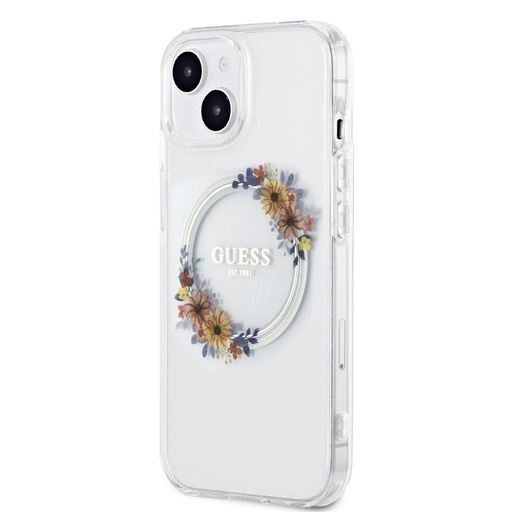 Apple iPhone 15 Guess Flowers Ring MagSafe tok (Átlátszó) - GUHMP15SHFWFCT