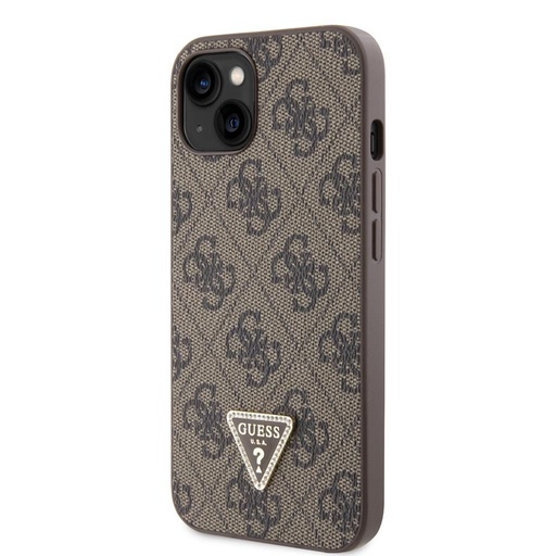 Apple iPhone 15 Guess PU 4G Strass Triangle tok + Pánt (Barna) - GUHCP15SP4TDSCPW
