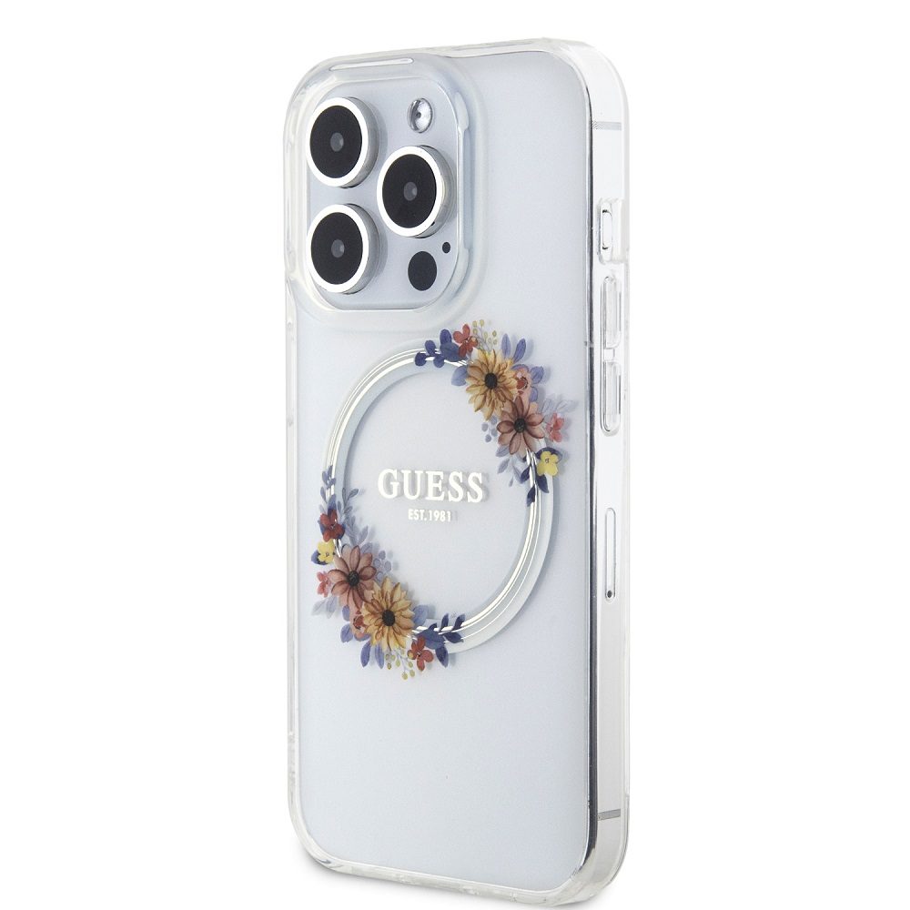 Apple iPhone 15 Pro Max Guess Flowers Ring MagSafe tok (Átlátszó) - GUHMP15XHFWFCT