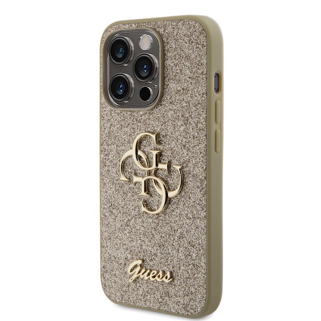 Apple iPhone 15 Pro Guess PU Fixed Glitter 4G Metal Logo tok (Arany) - GUHCP15LHG4SGD