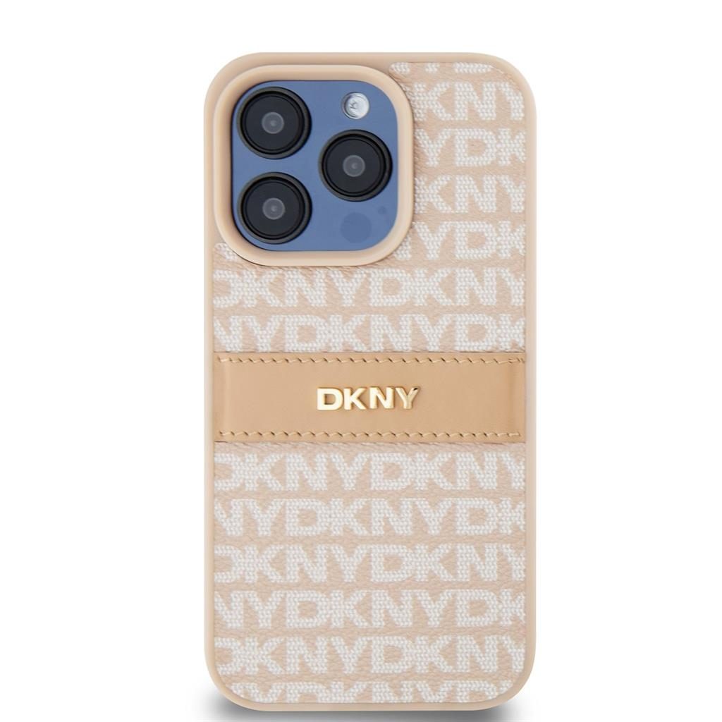 Apple iPhone 15 Pro DKNY PU Leather Repeat Pattern Tonal Stripe hátlap tok (Rózsaszín - DKHCP15LPRTHSLP)