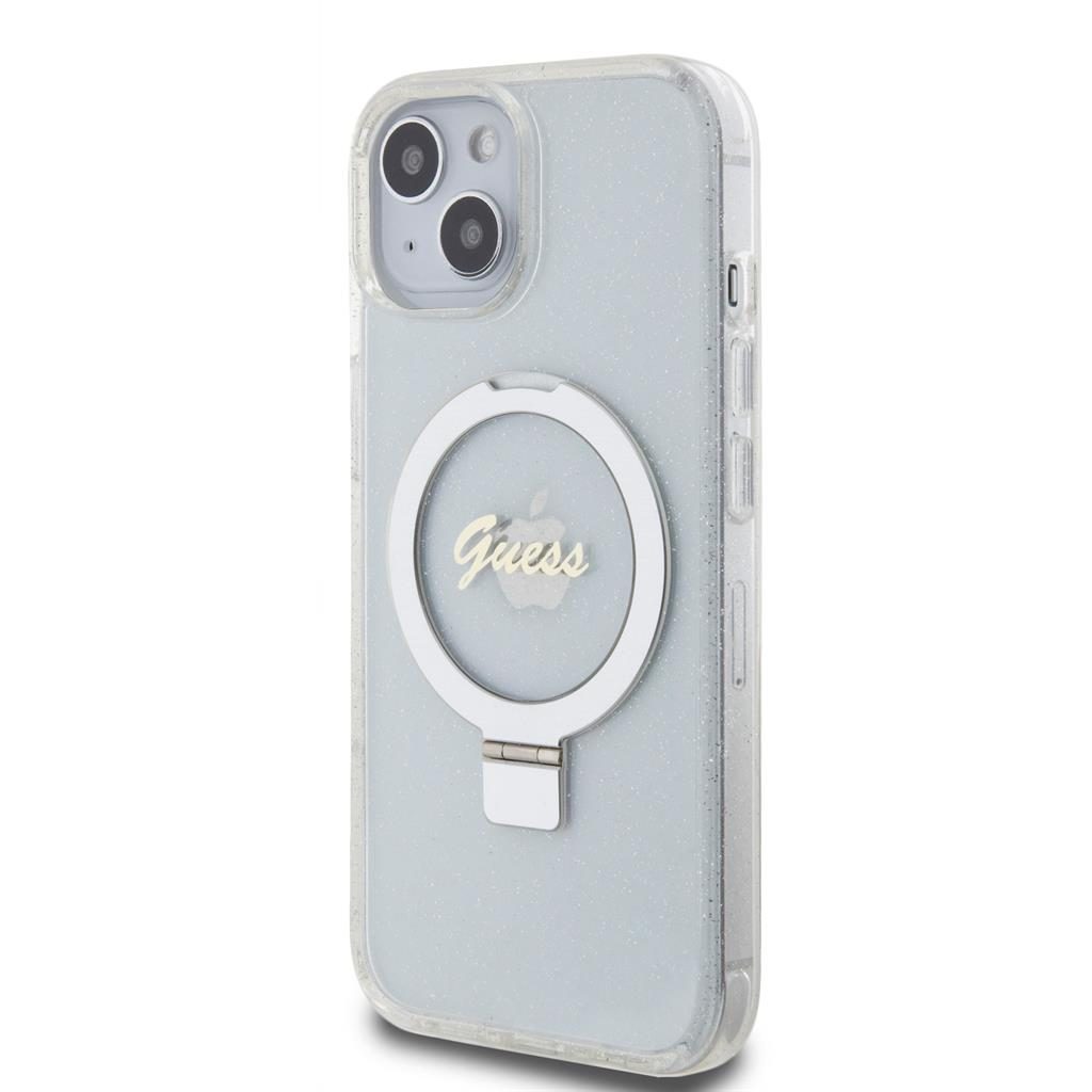 Apple iPhone 15 Guess IML Ring Stand Glitter MagSafe tok (Átlátszó) - GUHMP15SHRSGSD