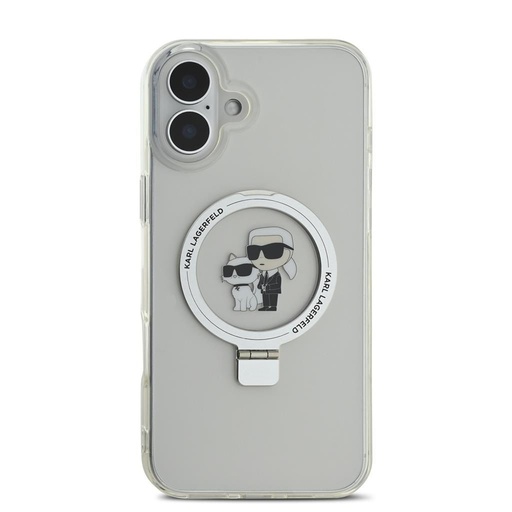 Apple iPhone 16 Plus Karl Lagerfeld Ringstand Karl and Choupette MagSafe tok (Fehér) – KLHMP16MHMRSKCH