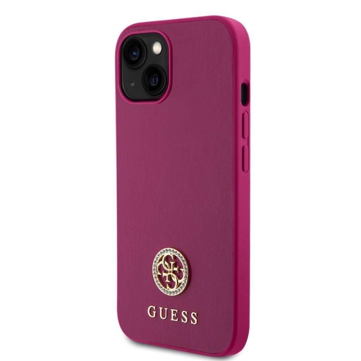 Apple iPhone 15 Guess PU 4G Strass Metal Logo tok (Rózsaszín) - GUHCP15SPS4DGPP